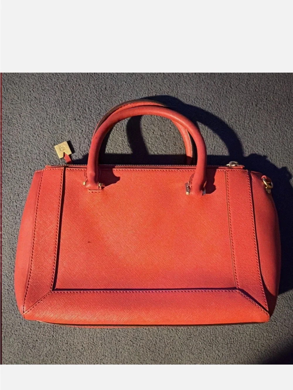 MCM Red Leather Top-Handle Satchel with Gold Hardware